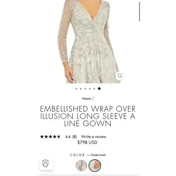 Mac Duggal 20402 Embellished Wrap Illusion A Line Gown 4 Pastel Floral Evening - Picture 4 of 12